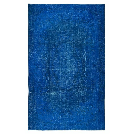 Decorative Handmade Rug in Sapphire Blue, Modern Egyptian Blue Redyed Carpet, Turkish Floor Covering