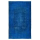 Decorative Handmade Rug in Sapphire Blue, Modern Egyptian Blue Redyed Carpet, Turkish Floor Covering