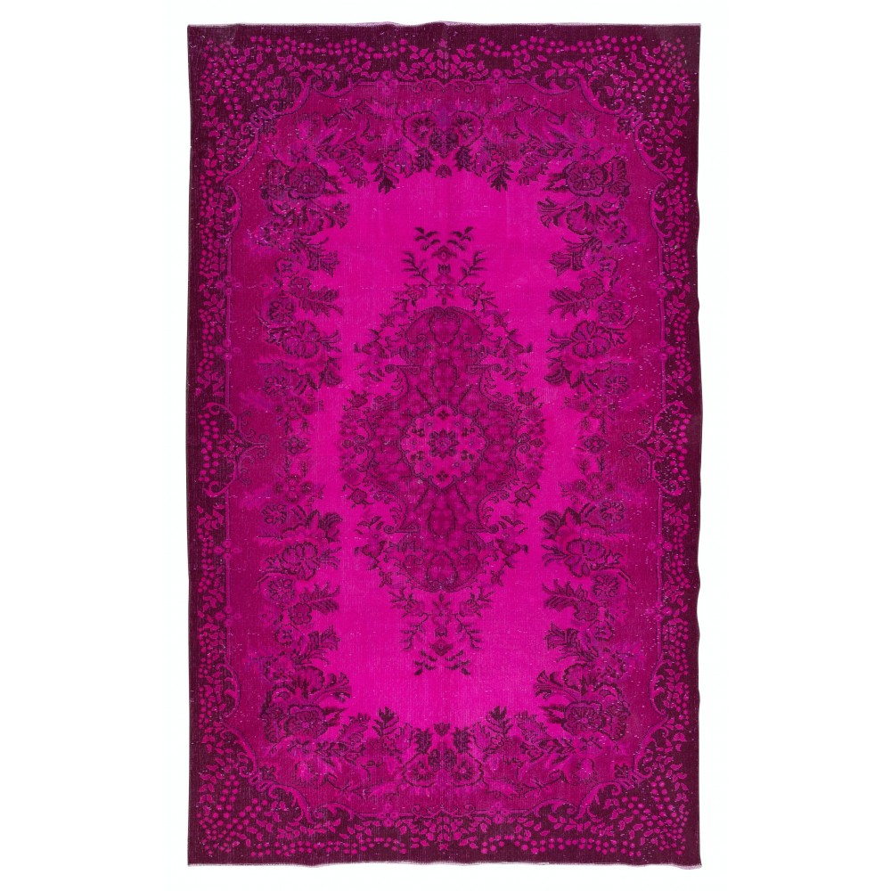 Fantastic Handmade Turkish Rug with Medallion Design & Hot Pink Field, Art for the Floor