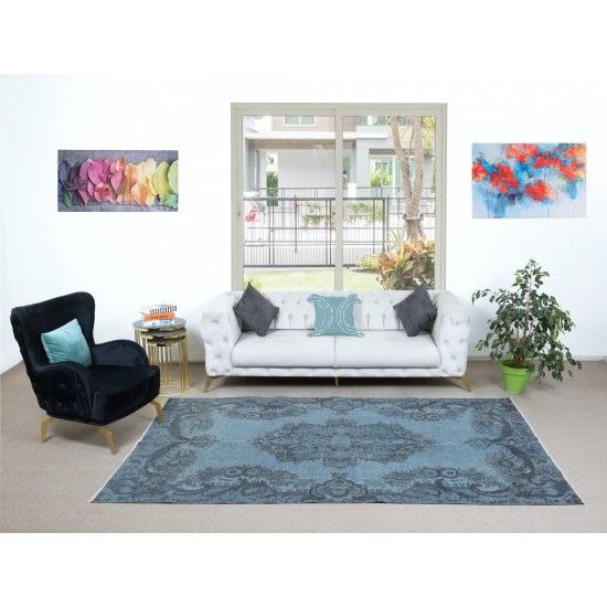 Contemporary Handmade Area Rug in Light Blue, Sky Blue Anatolian Low Pile Wool Carpet for Home & Office