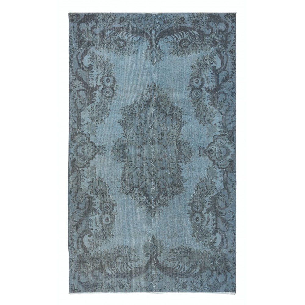 Contemporary Handmade Area Rug in Light Blue, Sky Blue Anatolian Low Pile Wool Carpet for Home & Office