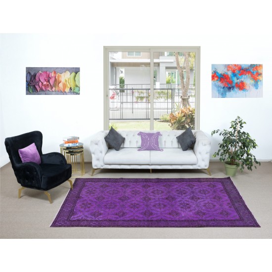 Purple Contemporary Area Rug with Floral Design, Hand-Knotted in Turkey
