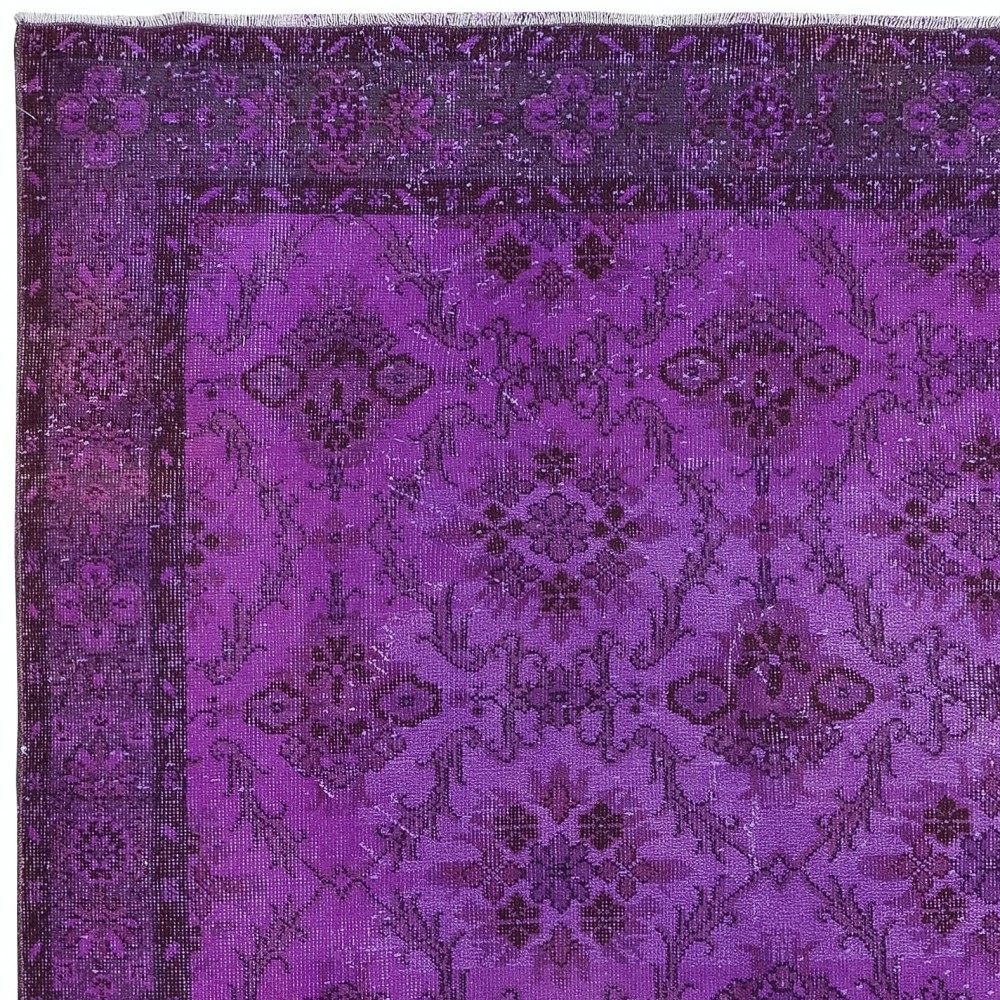 Purple Contemporary Area Rug with Floral Design, Hand-Knotted in Turkey