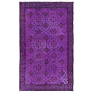 Purple Contemporary Area Rug with Floral Design, Hand-Knotted in Turkey