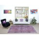 Ethnic Handmade Turkish Rug in Lilac Purple for Living Room Decor, Re-Dyed Modern Carpet