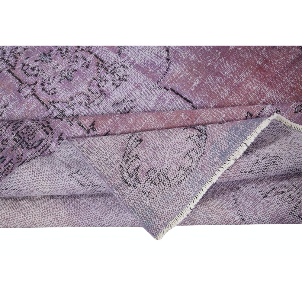 Modern Handmade Upcycled Turkish Rug in Lilac Purple for Living Room Decor