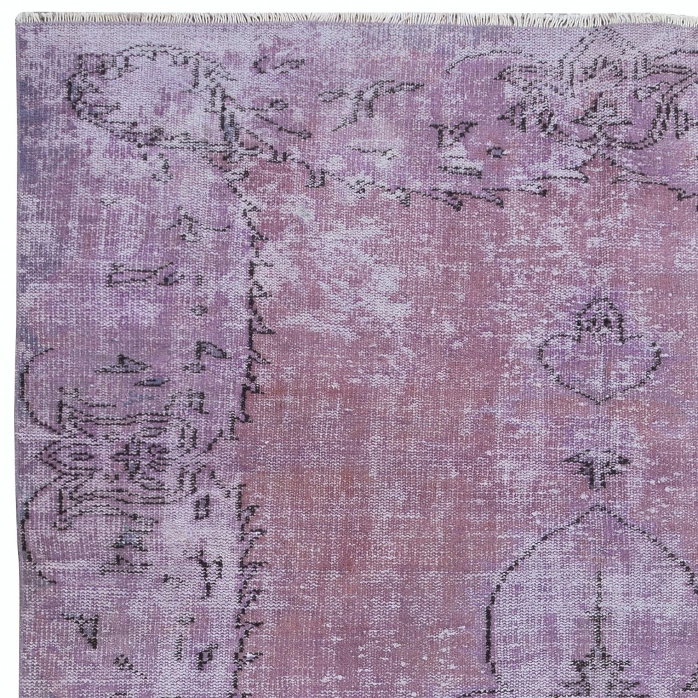 Modern Handmade Upcycled Turkish Rug in Lilac Purple for Living Room Decor