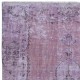 Ethnic Handmade Turkish Rug in Lilac Purple for Living Room Decor, Re-Dyed Modern Carpet