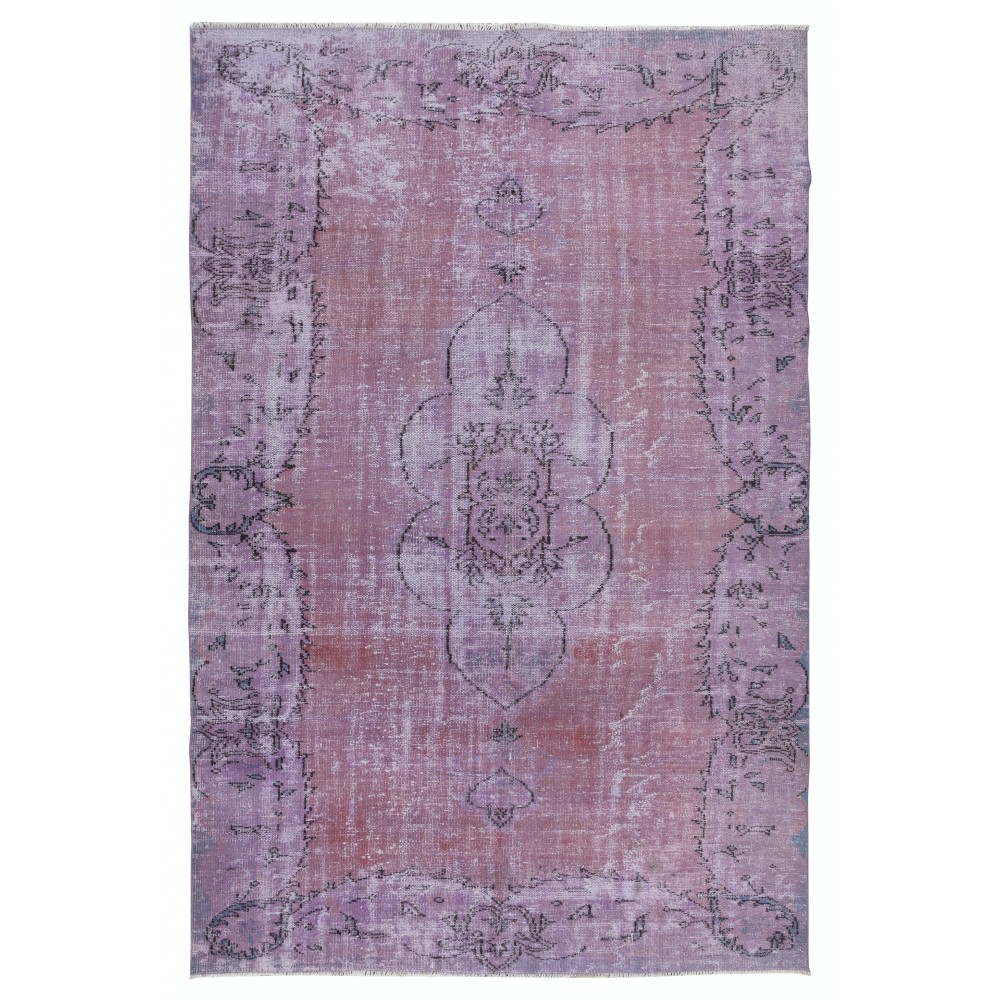 Modern Handmade Upcycled Turkish Rug in Lilac Purple for Living Room Decor