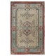 Vintage European Design Handmade Rug in Beige, Red and Green Colors