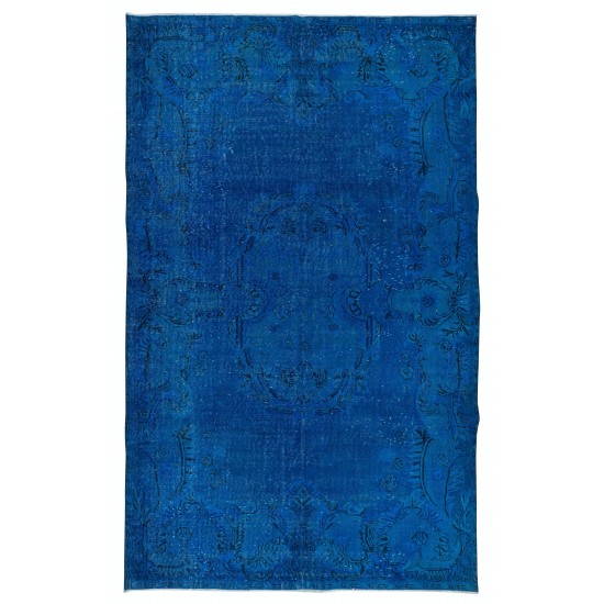 French Aubusson Inspired Modern Indigo Blue Area Rug, Handknotted and Handwoven in Turkey