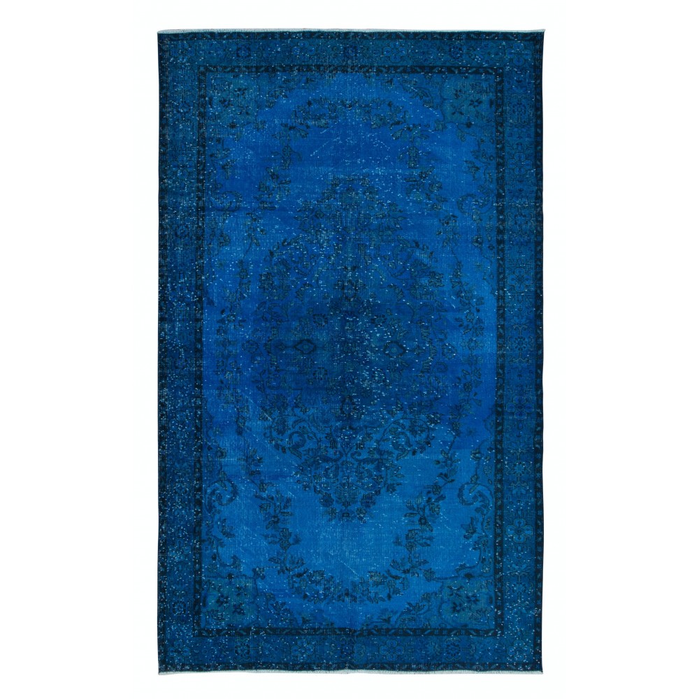 Egyptian Blue Modern area rug with Medallion Design, Handwoven and Handknotted in Turkey