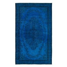 Egyptian Blue Modern area rug with Medallion Design, Handwoven and Handknotted in Turkey