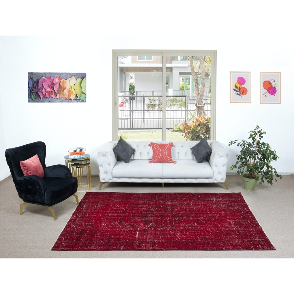 Authentic Turkish Handmade Area Rug in Dark Red, Great 4 Modern Interiors