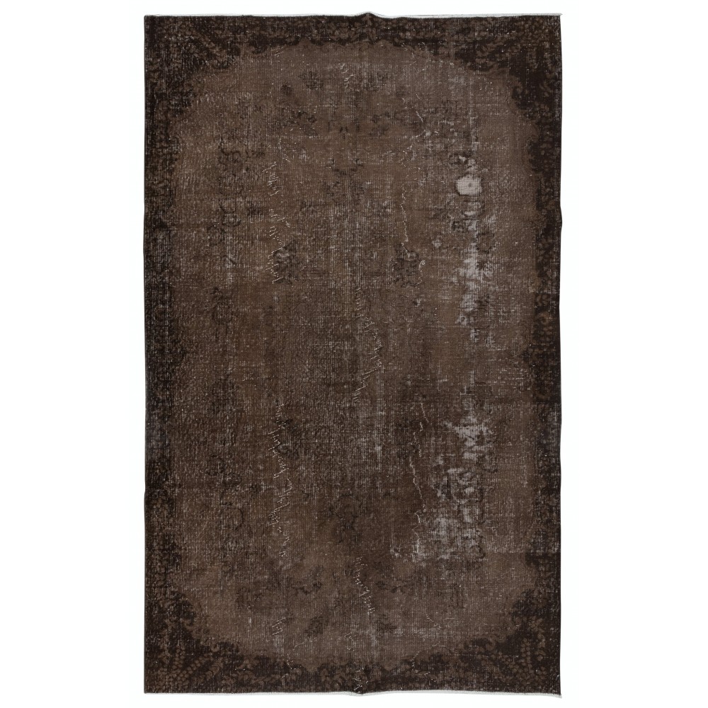 Modern Handmade Turkish Rug in Brown, Vintage Carpet made of wool & cotton