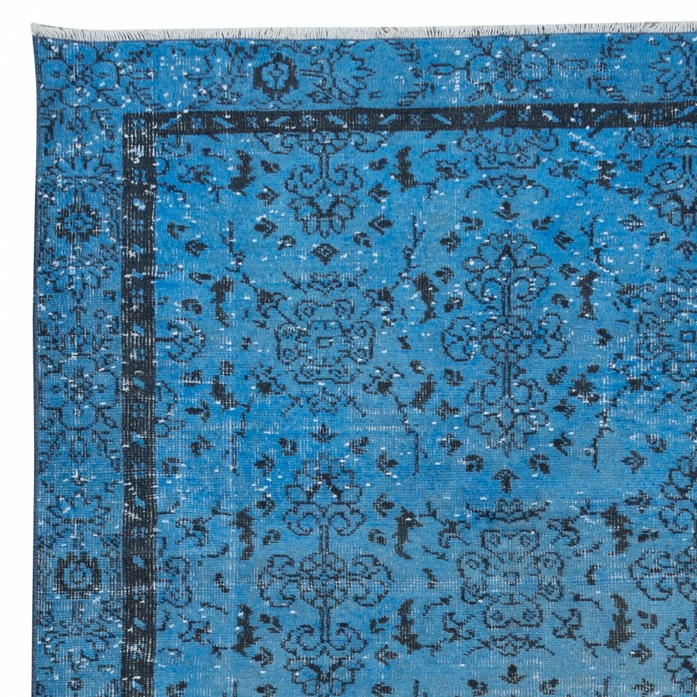 Blue Handmade Area Rug, Turkish Carpet for Dining Room & Entryway, Floor Covering for Living Room Decor