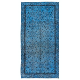 Blue Handmade Area Rug, Turkish Carpet for Dining Room & Entryway, Floor Covering for Living Room Decor