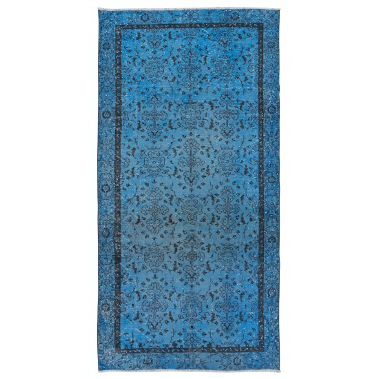 Blue Handmade Area Rug, Turkish Carpet for Dining Room & Entryway, Floor Covering for Living Room Decor