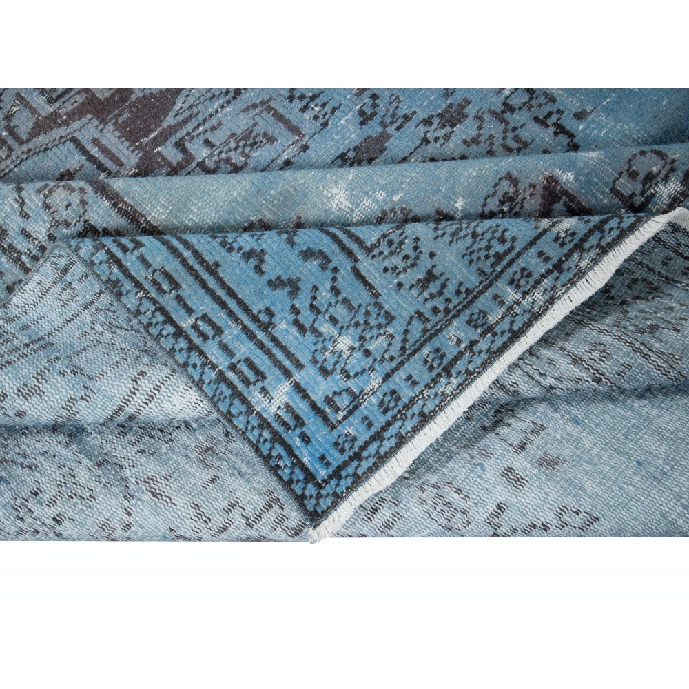 Contemporary Light Blue Area Rug, Room Size Overdyed Turkish Carpet, Handmade Living Room Carpet