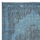 Contemporary Light Blue Area Rug, Room Size Overdyed Turkish Carpet, Handmade Living Room Carpet