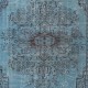 Contemporary Light Blue Area Rug, Room Size Overdyed Turkish Carpet, Handmade Living Room Carpet