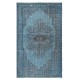 Contemporary Light Blue Area Rug, Room Size Overdyed Turkish Carpet, Handmade Living Room Carpet