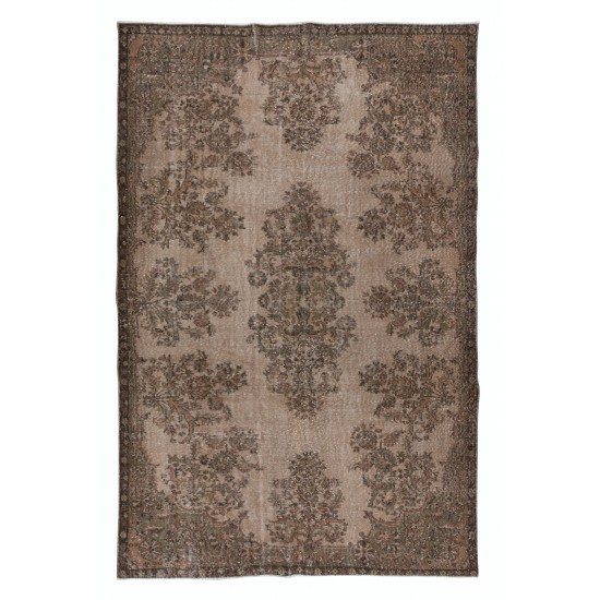 Brown Handmade Area Rug with Garden Design, Entryway Carpet, Kitchen Floor Covering