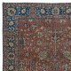 Vintage Handmade Turkish Rug in Red & Dark Blue with Botanical Design