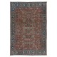 Vintage Handmade Turkish Rug in Red & Dark Blue with Botanical Design