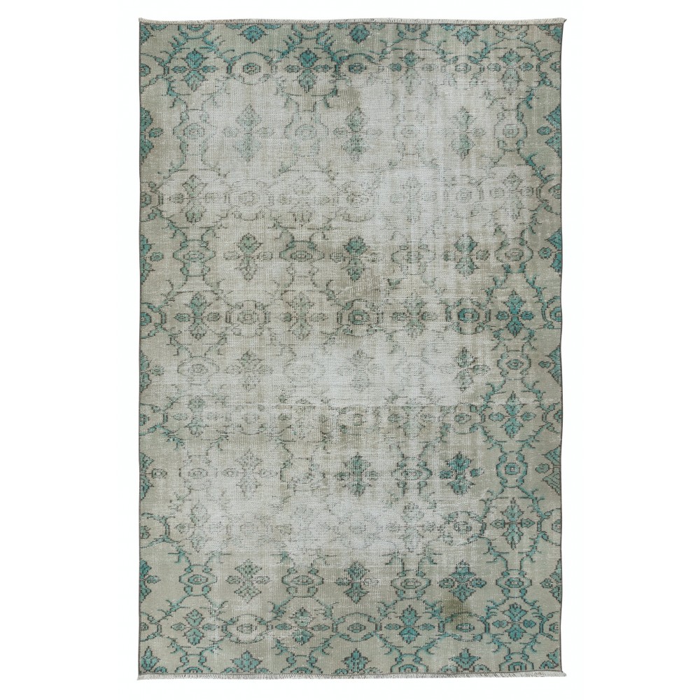 Faded Handmade Anatolian Oushak Area Rug in Beige & Green. Vintage Country Homes & Rustic Decor Carpet