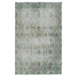 Faded Handmade Anatolian Oushak Area Rug in Beige & Green. Vintage Country Homes & Rustic Decor Carpet