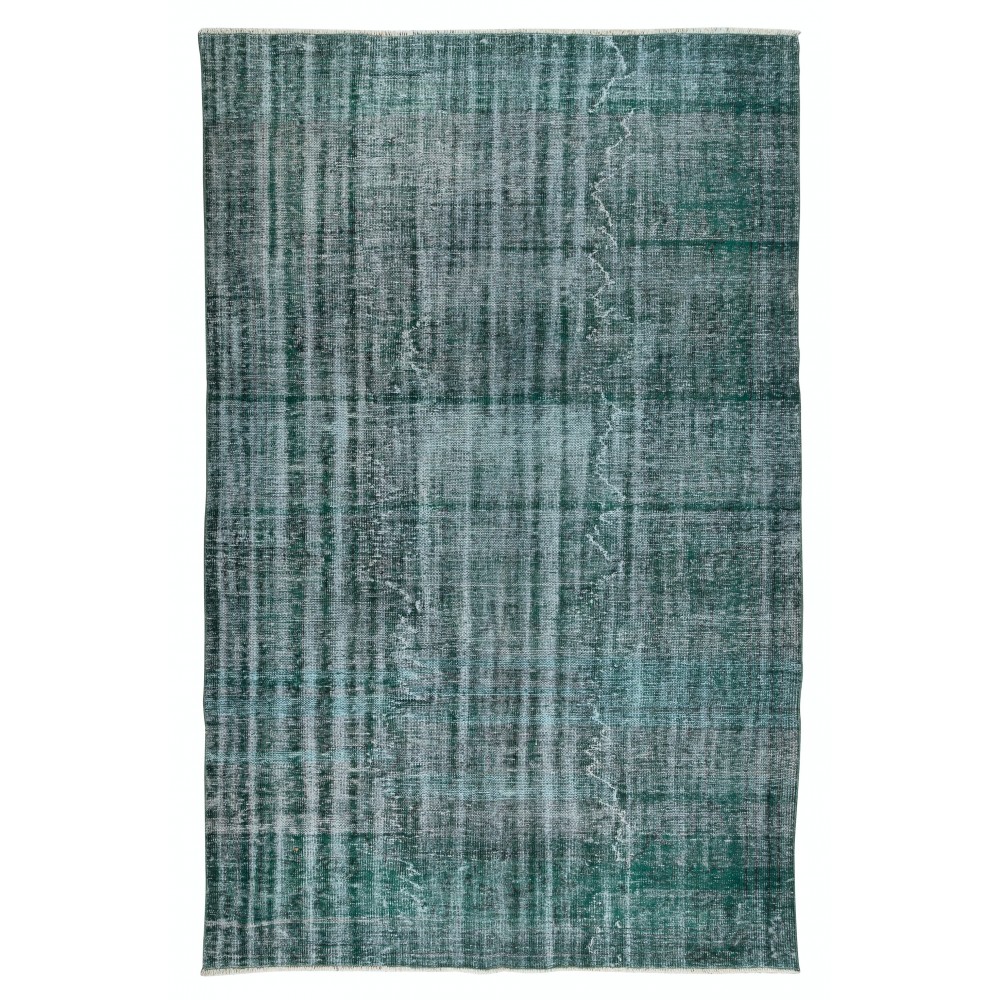 Distressed Dark Green Rug, Handmade Turkish Carpet, Floor Covering