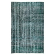 Distressed Dark Green Rug, Handmade Turkish Carpet, Floor Covering