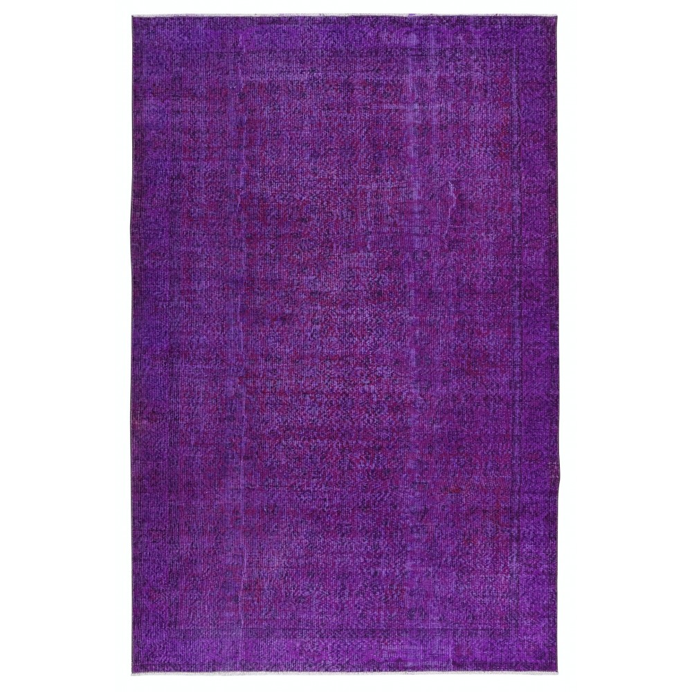 Contemporary Wool Area Rug in Purple, Hand-Knotted in Turkey
