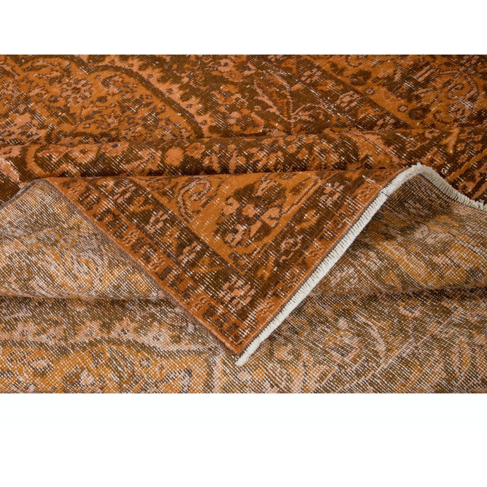 Elegant Hand-Made Turkish Area Rug in Burnt Orange, Contemporary Upcycled Carpet
