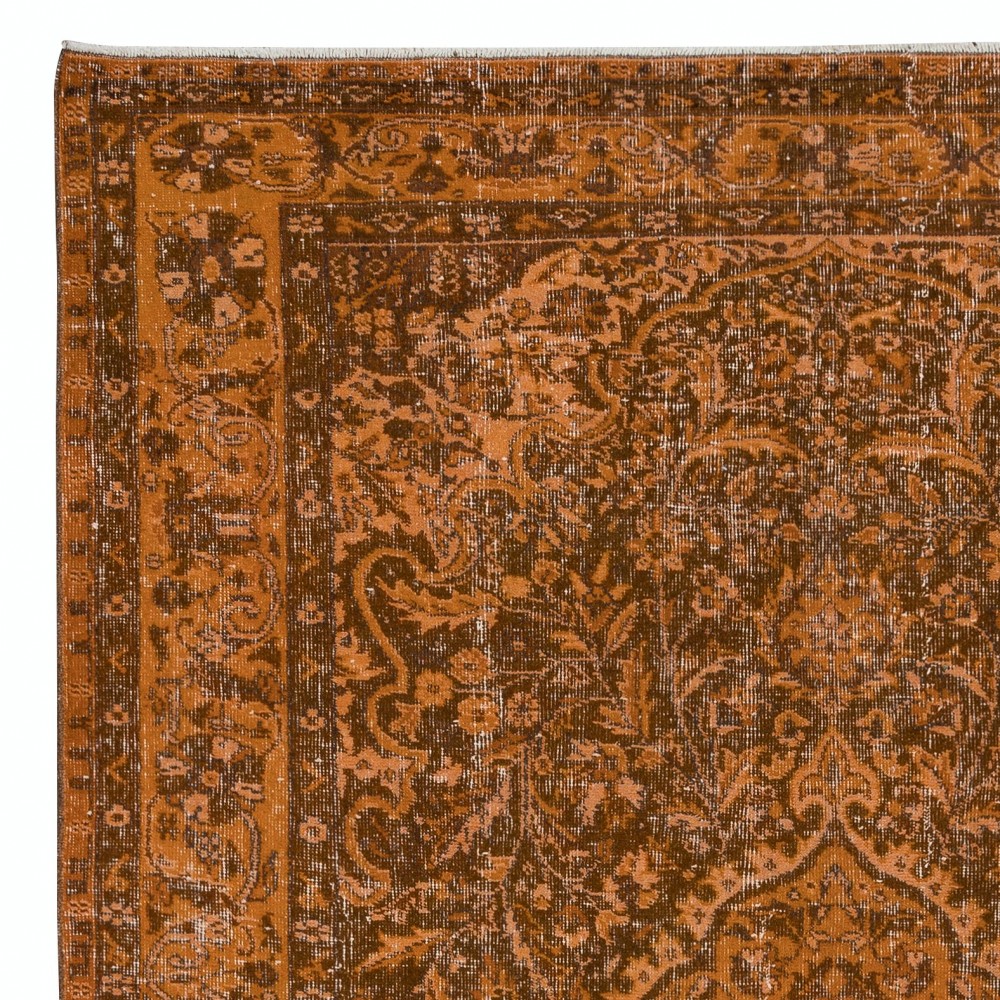 Elegant Hand-Made Turkish Area Rug in Burnt Orange, Contemporary Upcycled Carpet