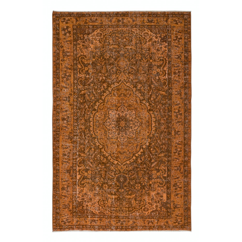 Elegant Hand-Made Turkish Area Rug in Burnt Orange, Contemporary Upcycled Carpet