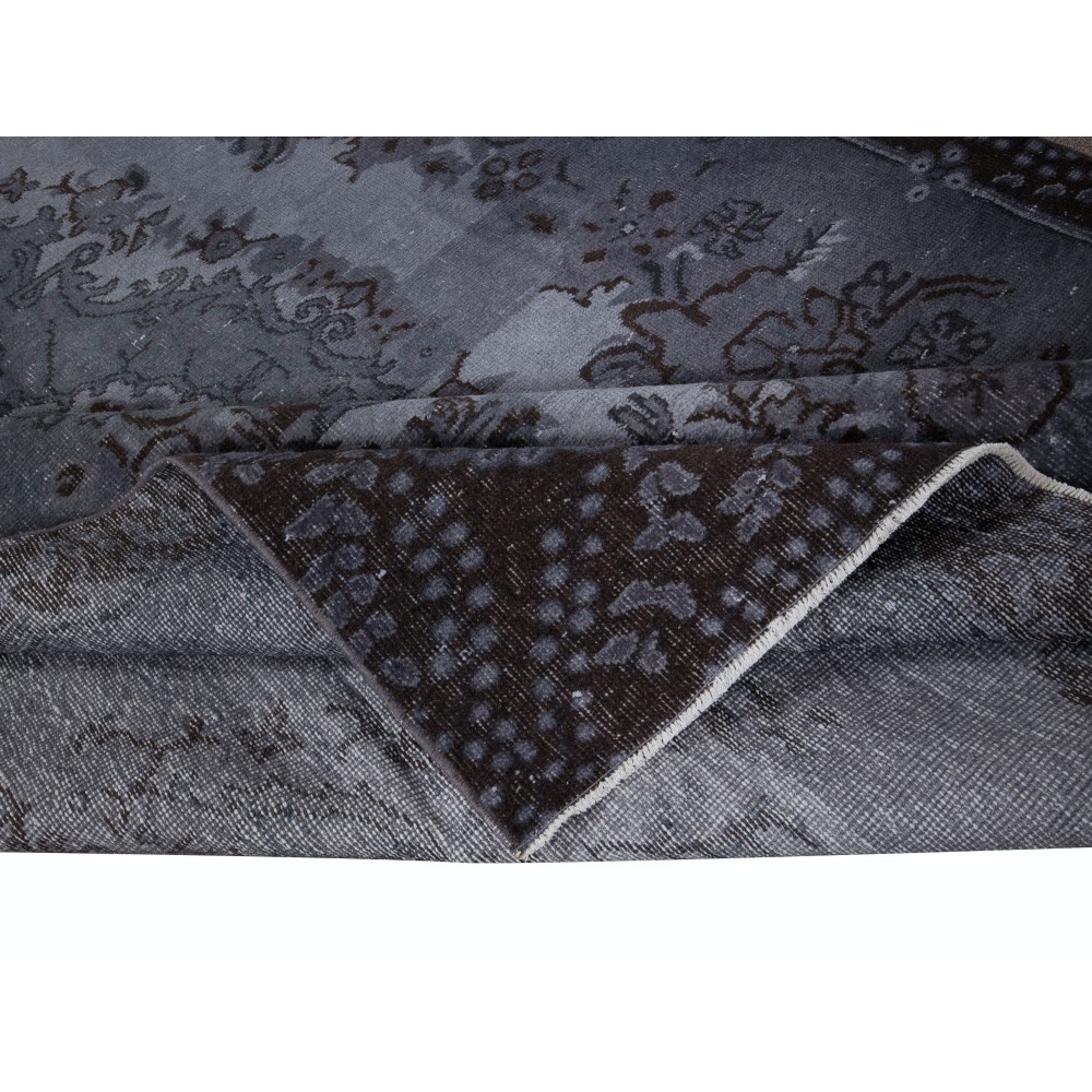 Handmade Gray Area Rug with Medallion Design. Turkish Carpet for Dining Room & Entryway
