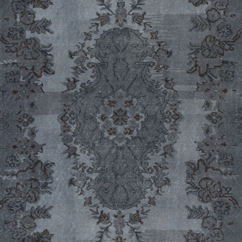 Handmade Gray Area Rug with Medallion Design. Turkish Carpet for Dining Room & Entryway