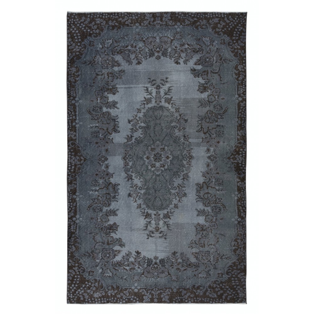 Handmade Gray Area Rug with Medallion Design. Turkish Carpet for Dining Room & Entryway
