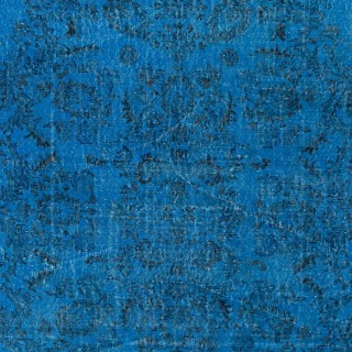 Floral Garden Design Handmade Turkish Area Rug Over-Dyed in Blue Floral Garden Design Handmade Turkish Area Rug Over-Dyed in Blue