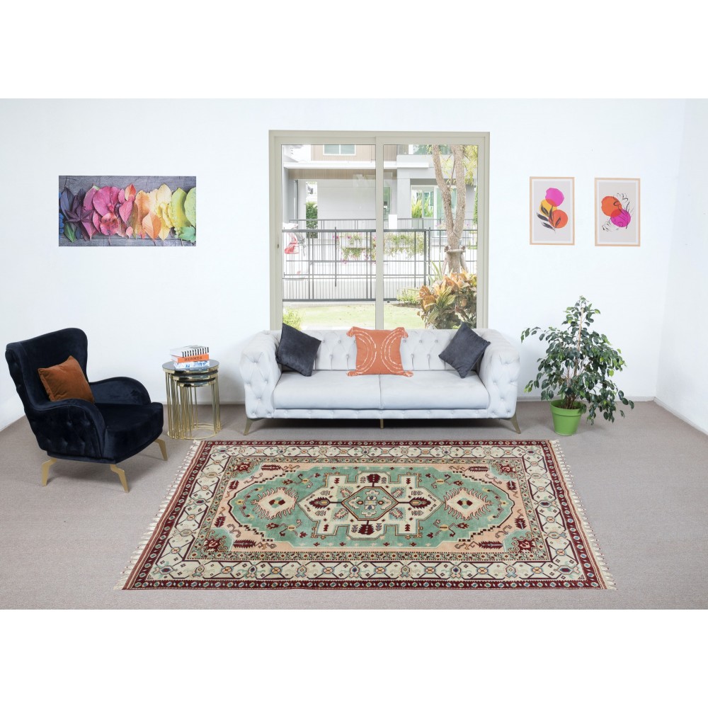 Decorative Handmade Area Rug, Contemporary Turkish Carpet with Fringe, 100% Wool
