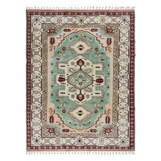 Decorative Handmade Area Rug, Unique Vintage Turkish Carpet with Fringe, 100% Wool