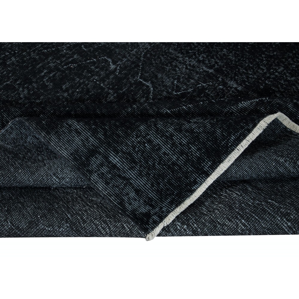 Plain Black Area Rug, Handknotted and Handwoven in Turkey