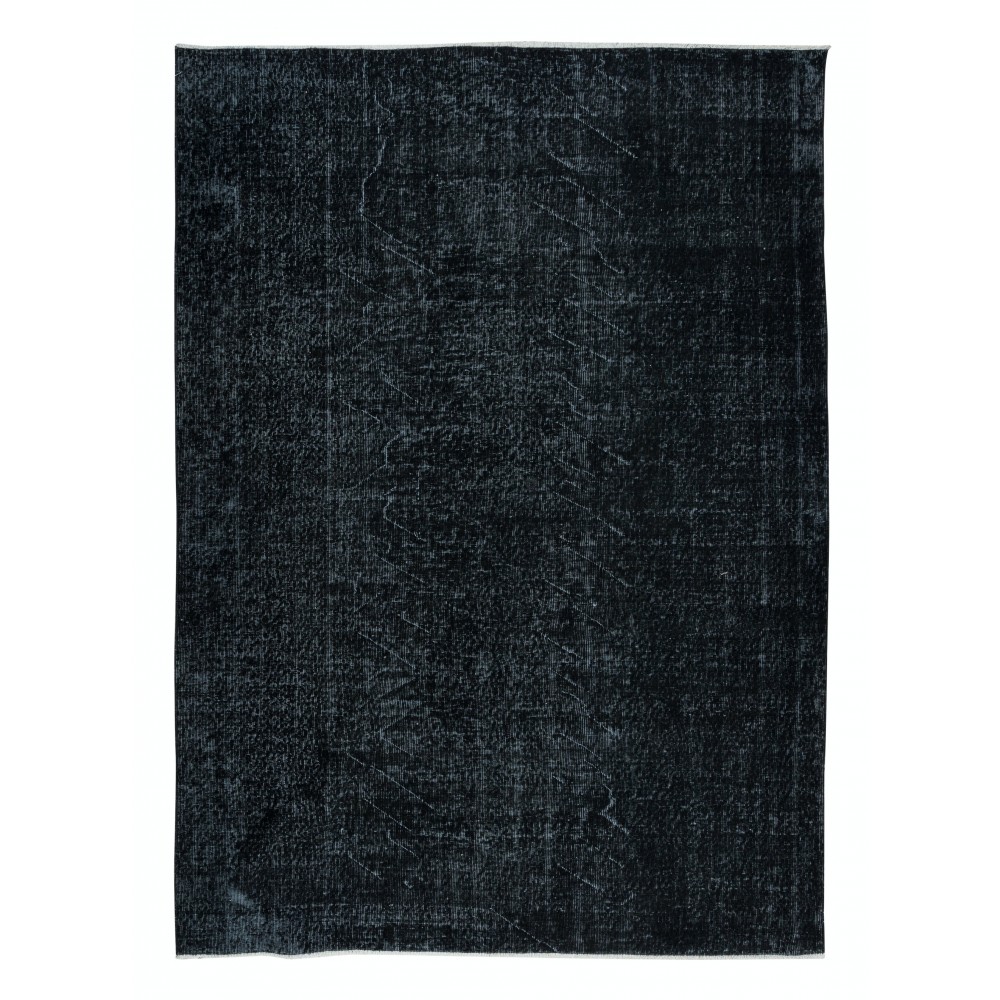 Plain Black Area Rug, Handknotted and Handwoven in Turkey