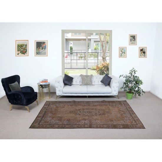 Contemporary Living Room Carpet in Brown, Hand Knotted Turkish Area Rug with Medallion Design
