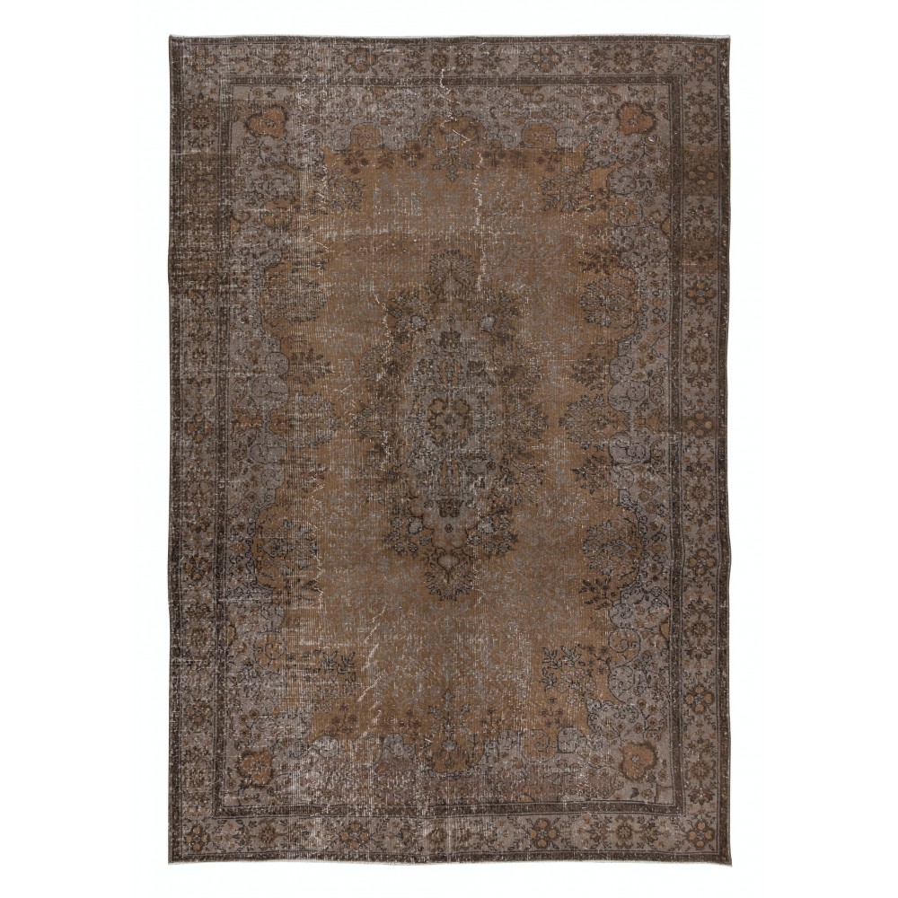 Contemporary Living Room Carpet in Brown, Hand Knotted Turkish Area Rug with Medallion Design