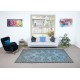 Turkish Handmade Floral Rug in Light Blue, Modern Sky Blue Carpet, Low Pile Floor Covering