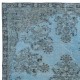 Turkish Handmade Floral Rug in Light Blue, Modern Sky Blue Carpet, Low Pile Floor Covering