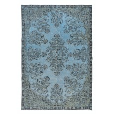 Turkish Handmade Floral Rug in Light Blue, Modern Sky Blue Carpet, Low Pile Floor Covering